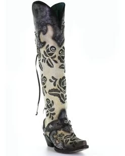 Corral Women's Rose Embroidery Western Boots - Snip Toe