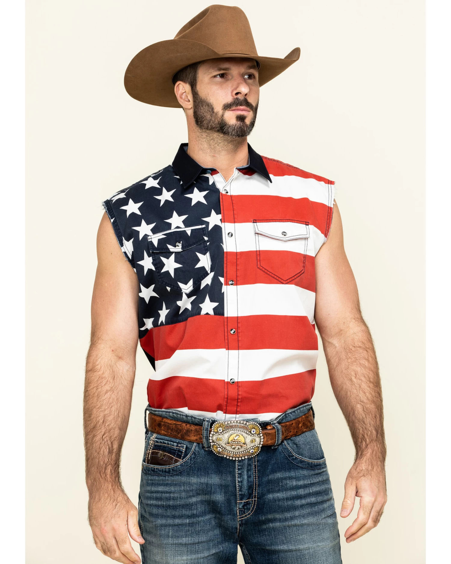 Cody James Men's American Flag Bubba Sleeveless Western ShirtÂ