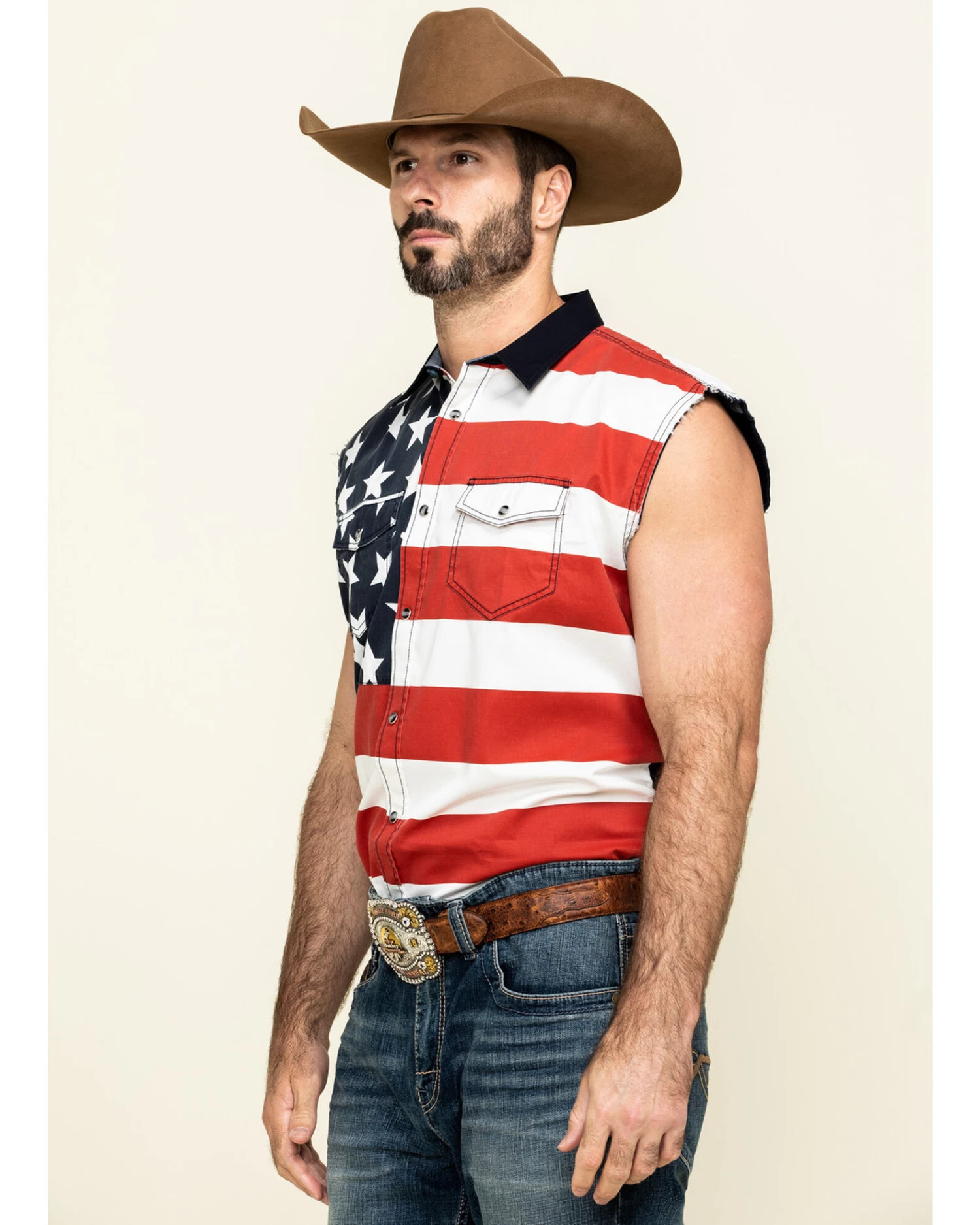 Cody James Men's American Flag Bubba Sleeveless Western Shirt - Image 3