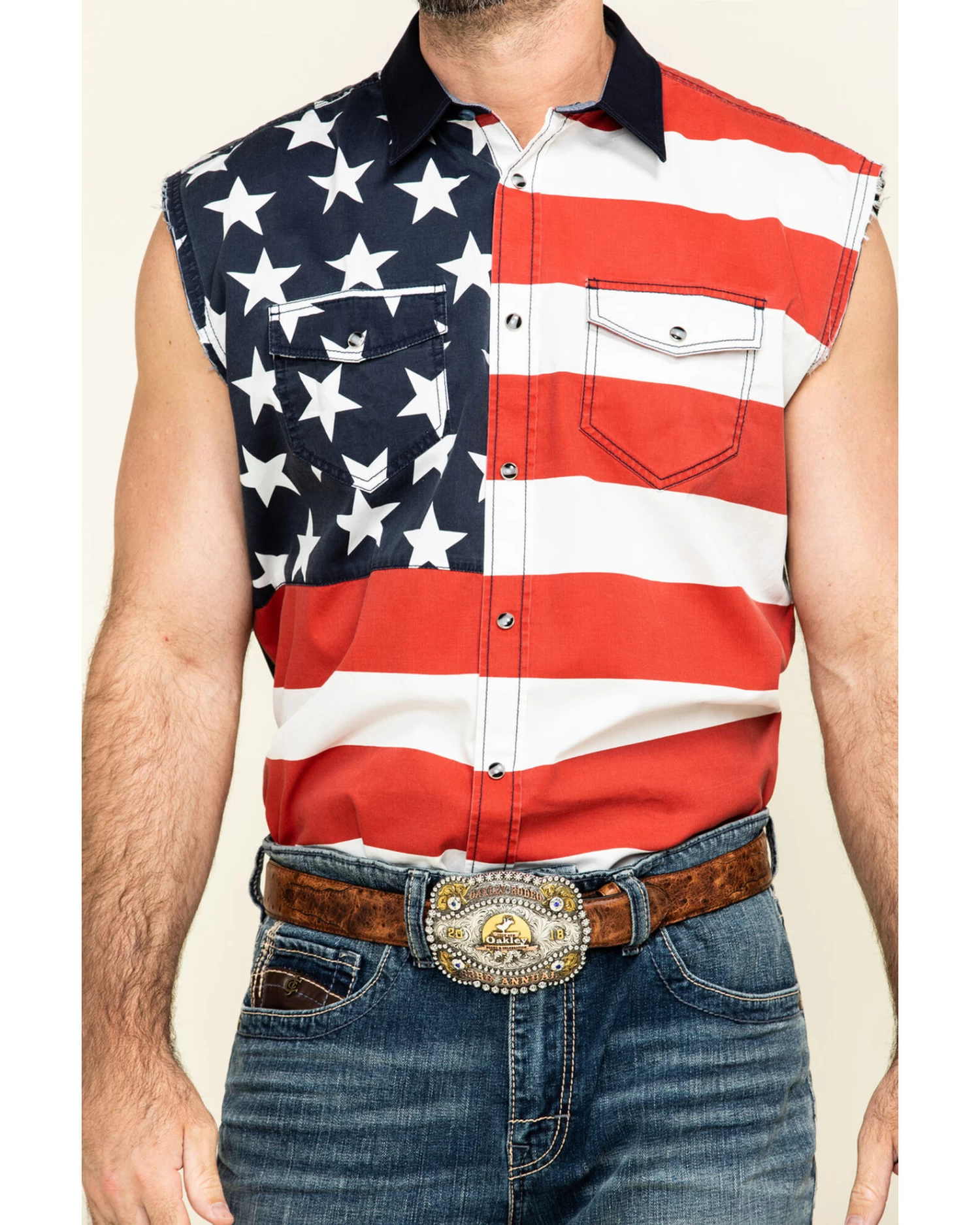 Cody James Men's American Flag Bubba Sleeveless Western Shirt - Image 4