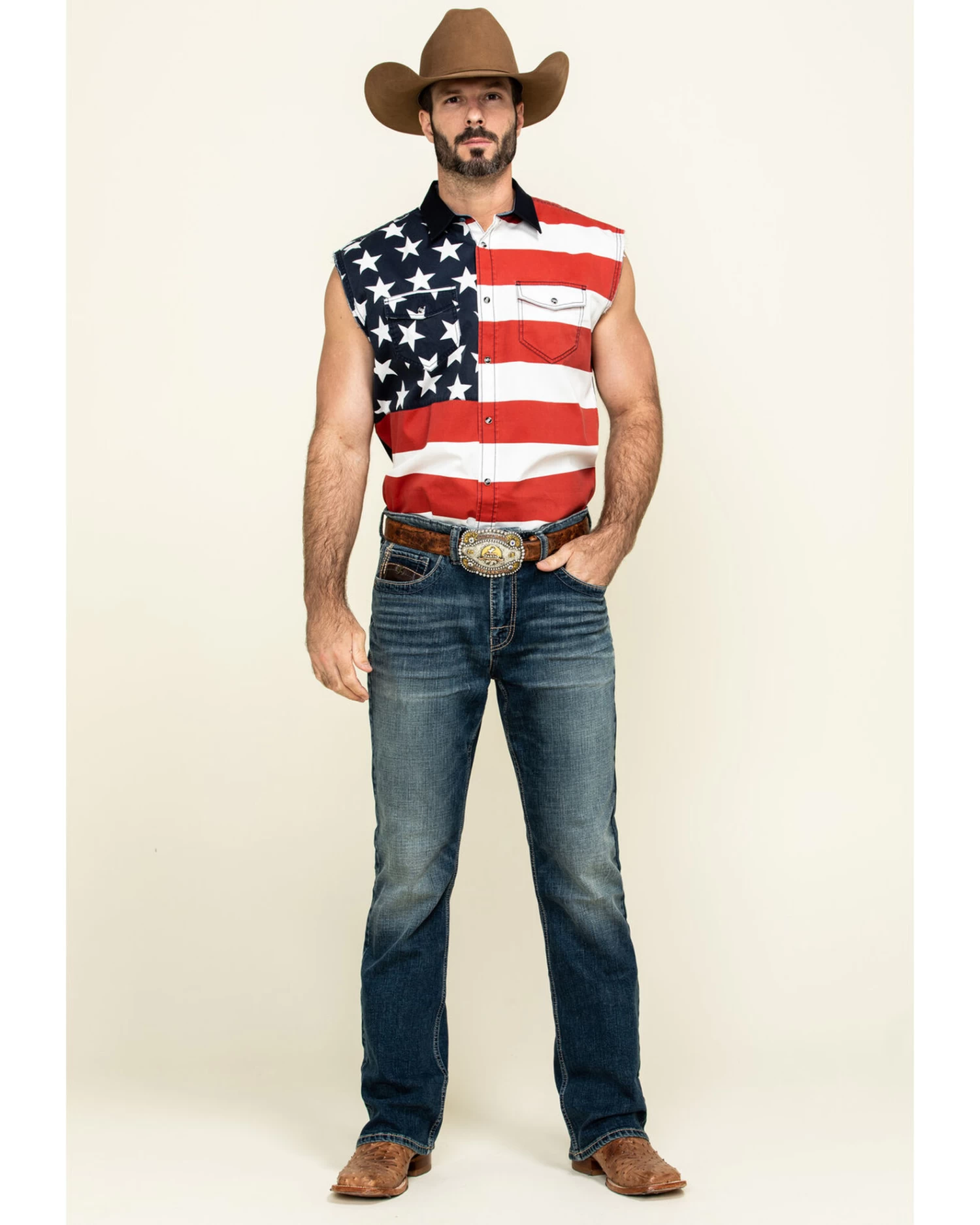 Cody James Men's American Flag Bubba Sleeveless Western Shirt - Image 6