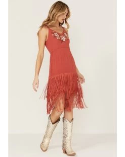 Idyllwind Women's Strawberry Hill Embroidered Floral Fringe Dress