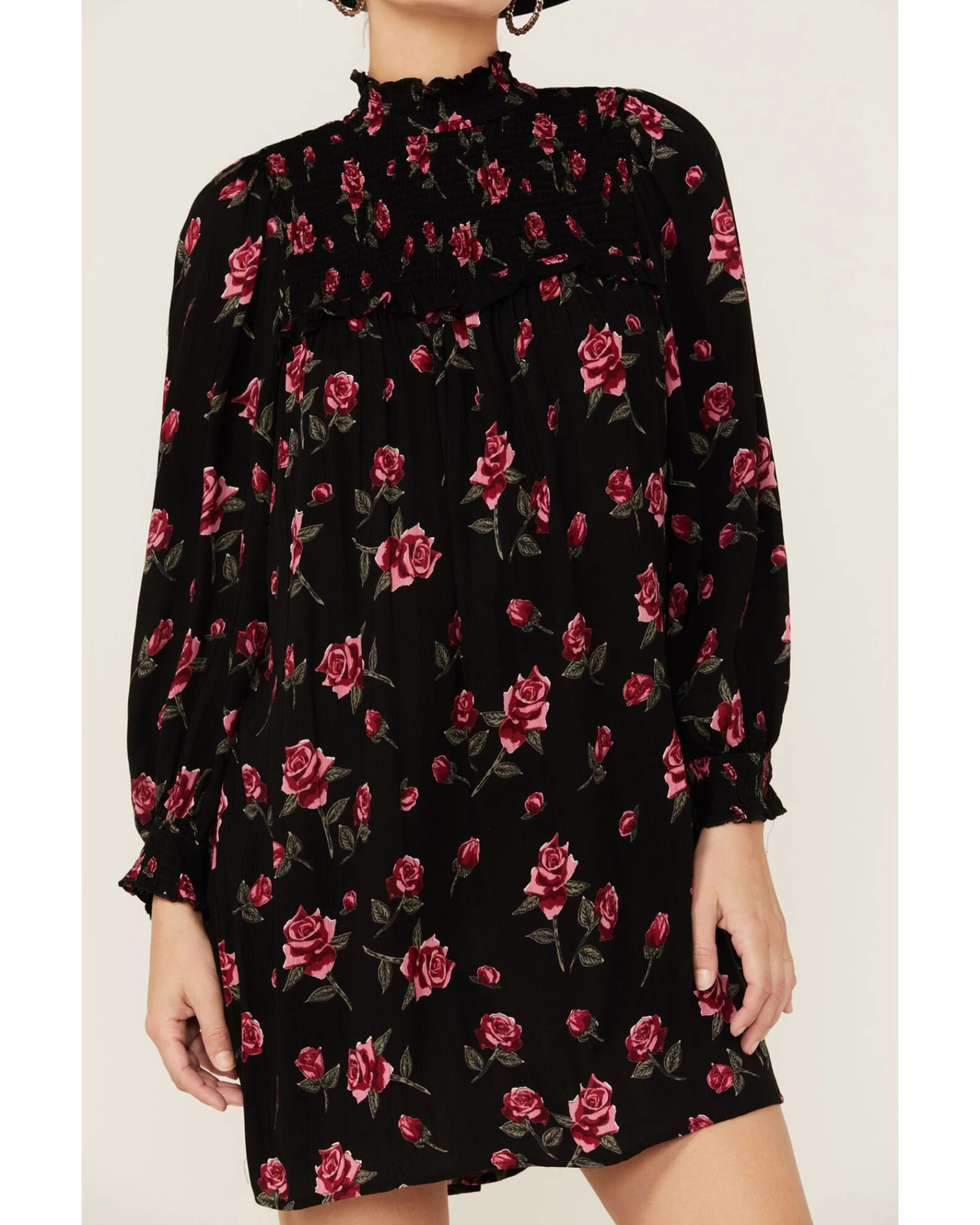 Angie Women's Navy Long Sleeve Smocked Floral Border Mini Dress - Image 2