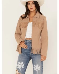 Fornia Women's Fringe Faux Leather Fringe Zip Jacket