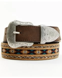Cody James Brown 3-Piece Horse Hair Laced Southwest Inlay Belt
