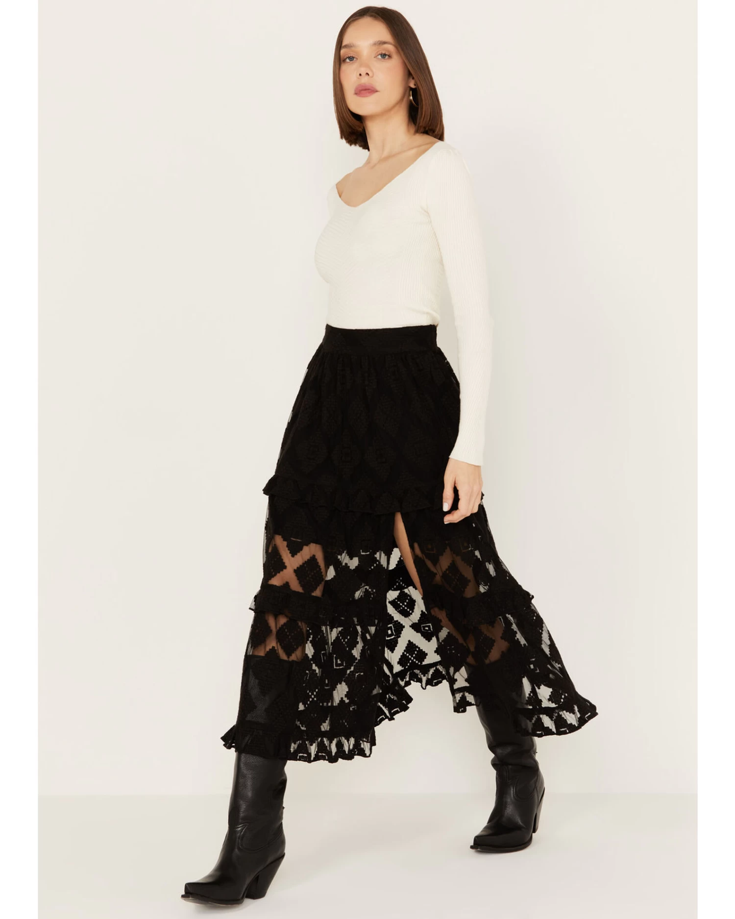 Shyanne Women's Diamond Embroidered Mesh Skirt - Image 2